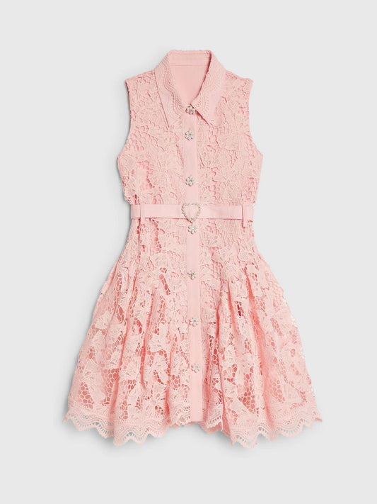 River Island Pink Bow Lace Belted Prom Dress image 1