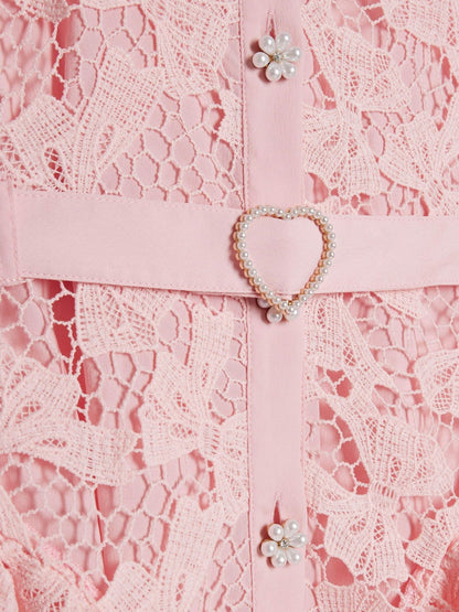 River Island Pink Bow Lace Belted Prom Dress image 4