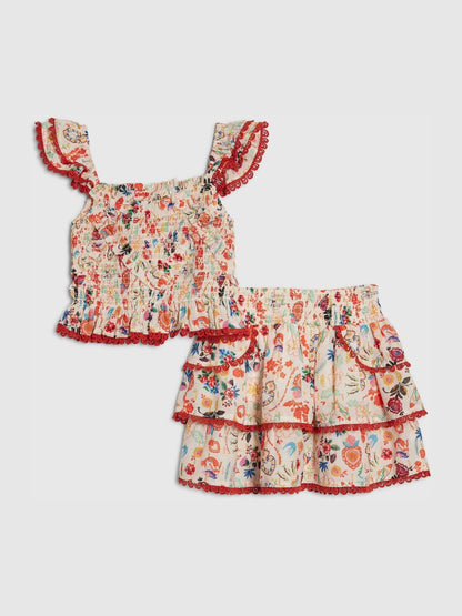 Dsiney Kidz - River Island Cream Shirred Mexicana Frill Top & Skirt Set image 2