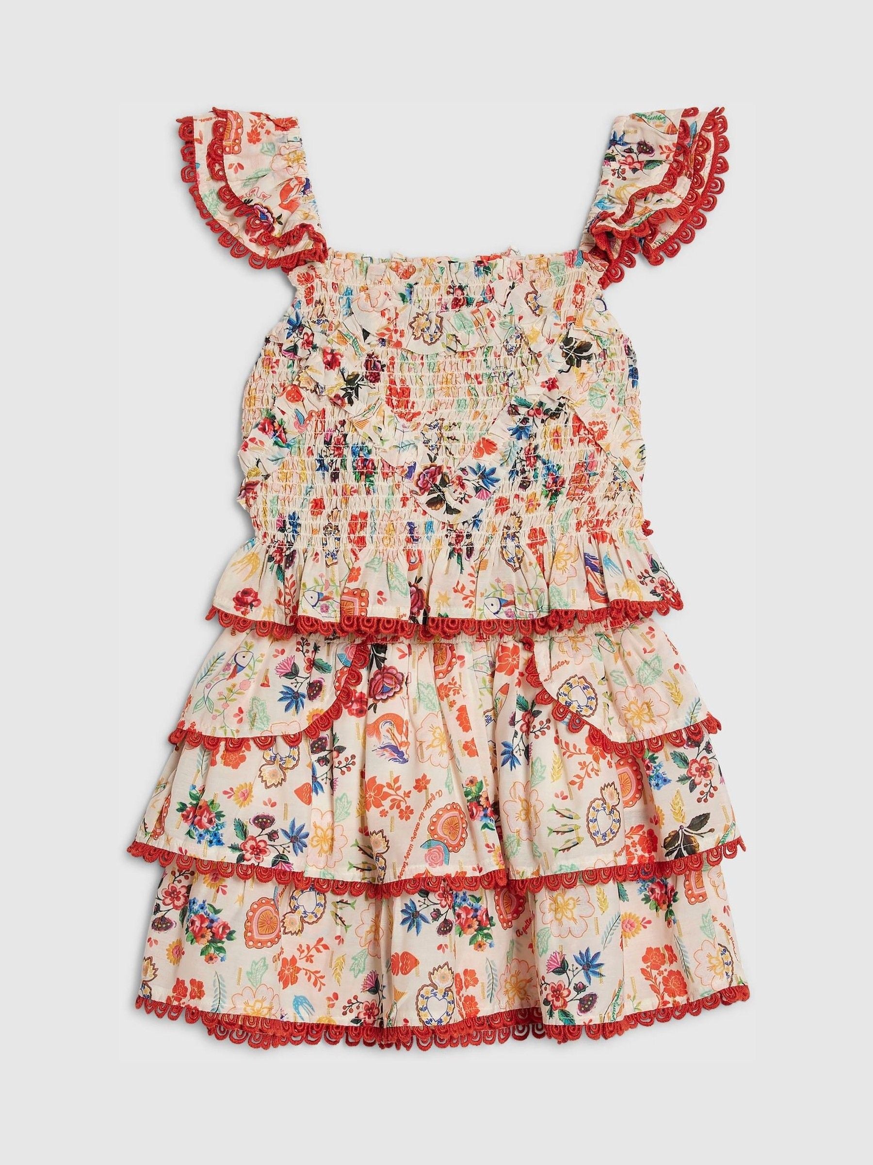 Dsiney Kidz - River Island Cream Shirred Mexicana Frill Top & Skirt Set image 3