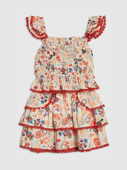 Dsiney Kidz - River Island Cream Shirred Mexicana Frill Top & Skirt Set image 3