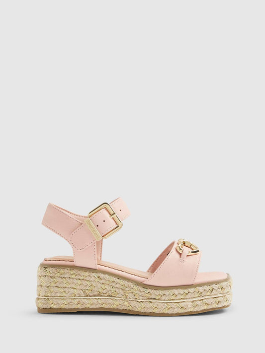 River Island Pink Heart Snaffle Buckle Wedge Sandal image 1