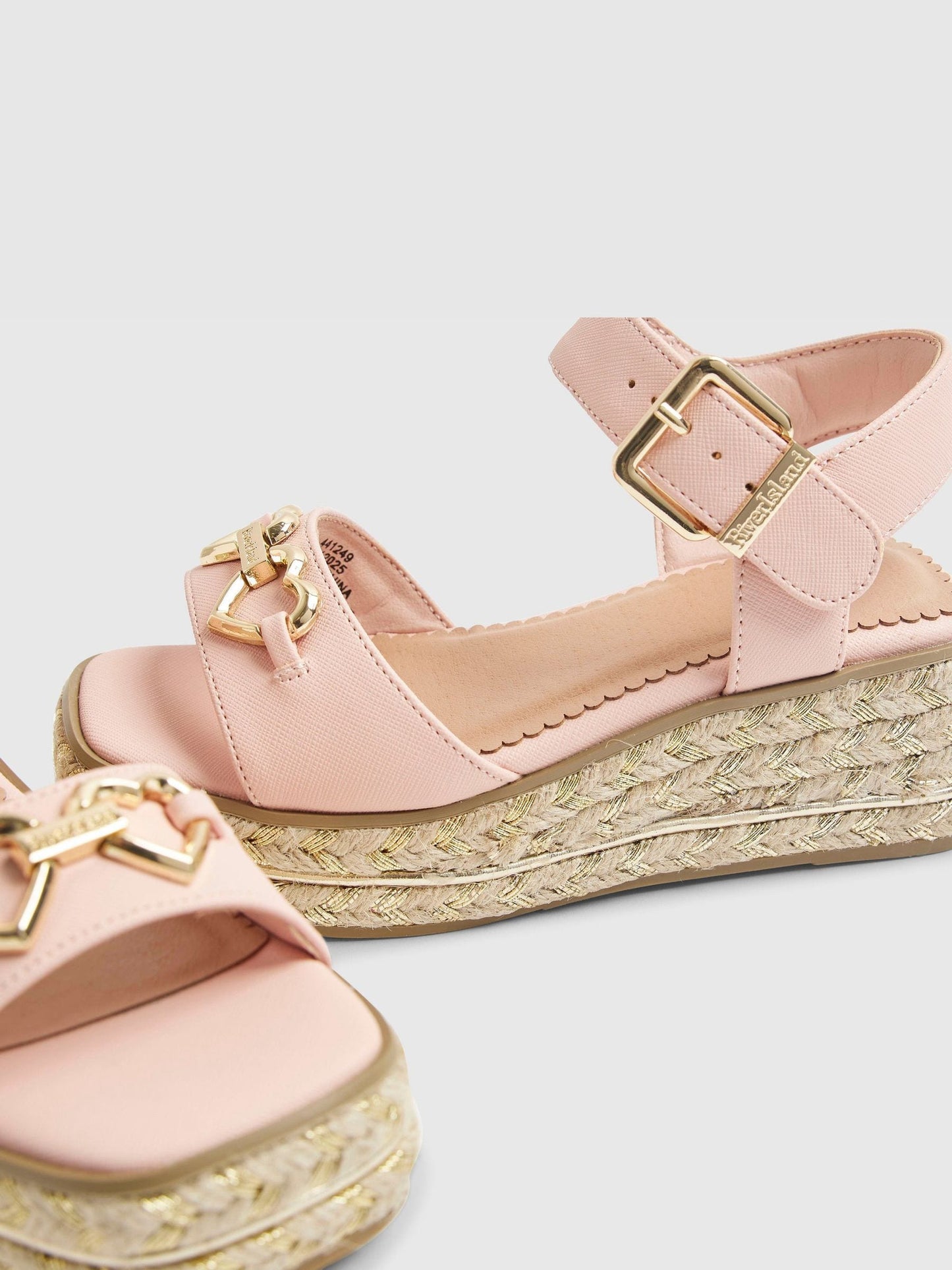 River Island Pink Heart Snaffle Buckle Wedge Sandal image 4