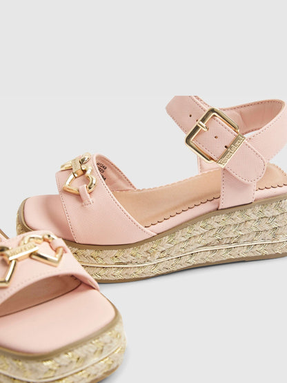 River Island Pink Heart Snaffle Buckle Wedge Sandal image 4