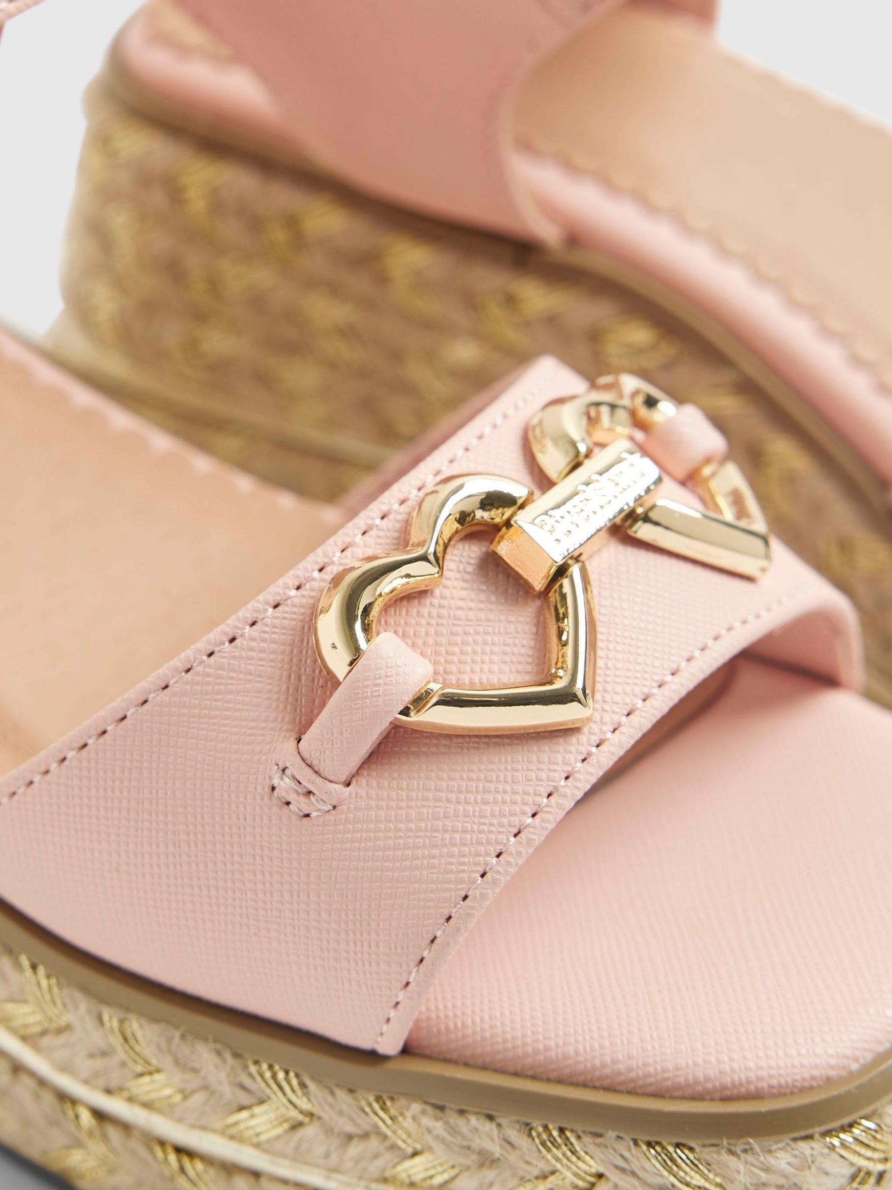 River Island Pink Heart Snaffle Buckle Wedge Sandal image 5