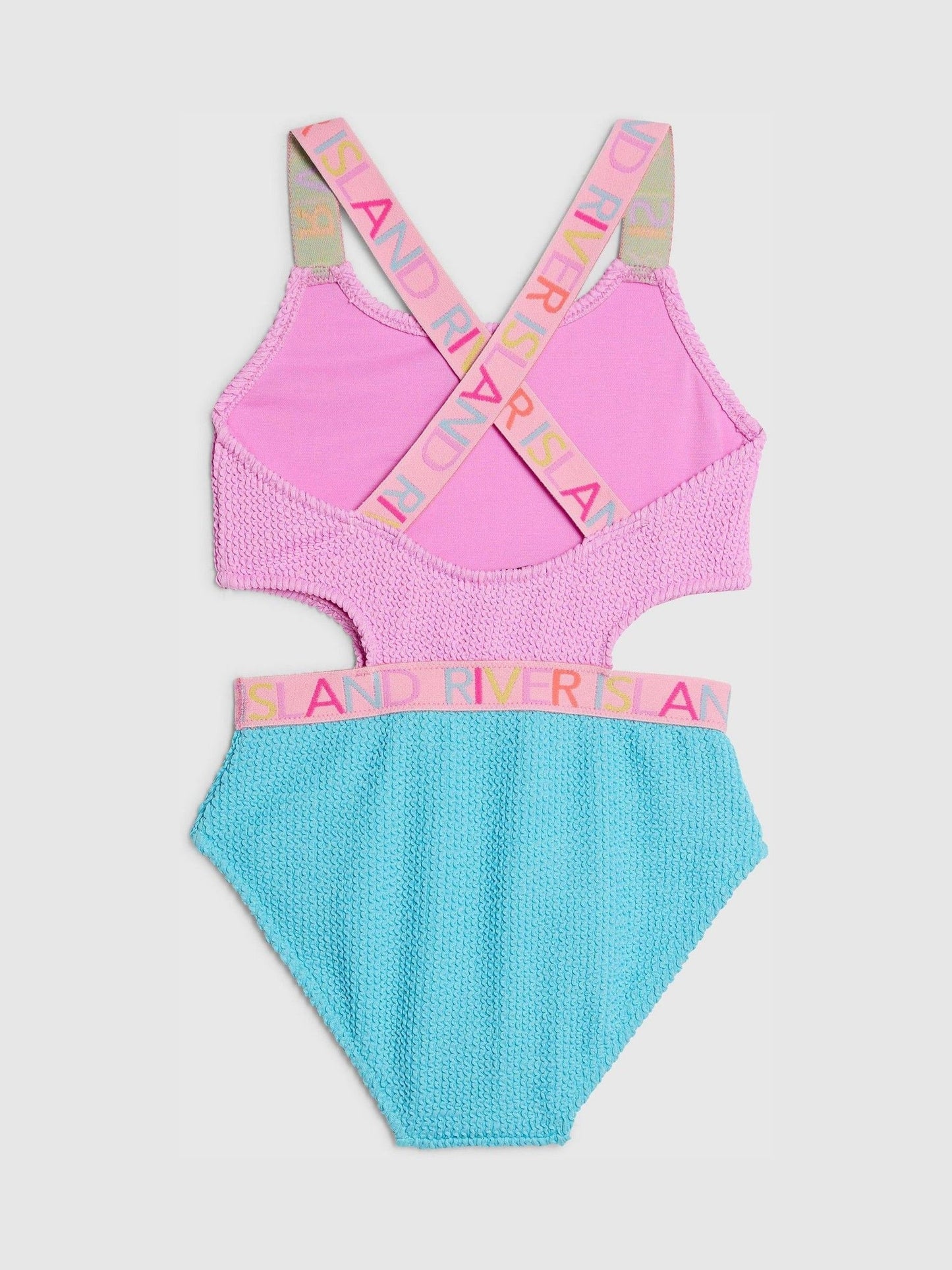 Dsiney Kidz - River Island Pink/Blue Colour Block Textured Logo Swimsuit image 2