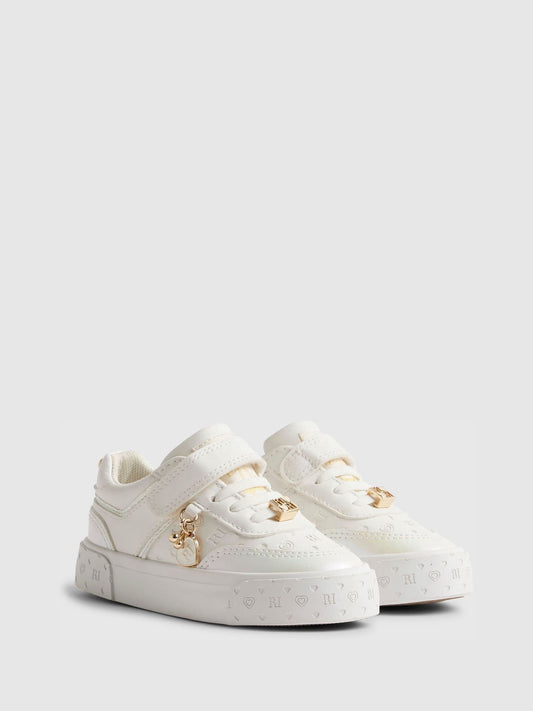River Island White Iridescent Monogram Charm Trainers image 2