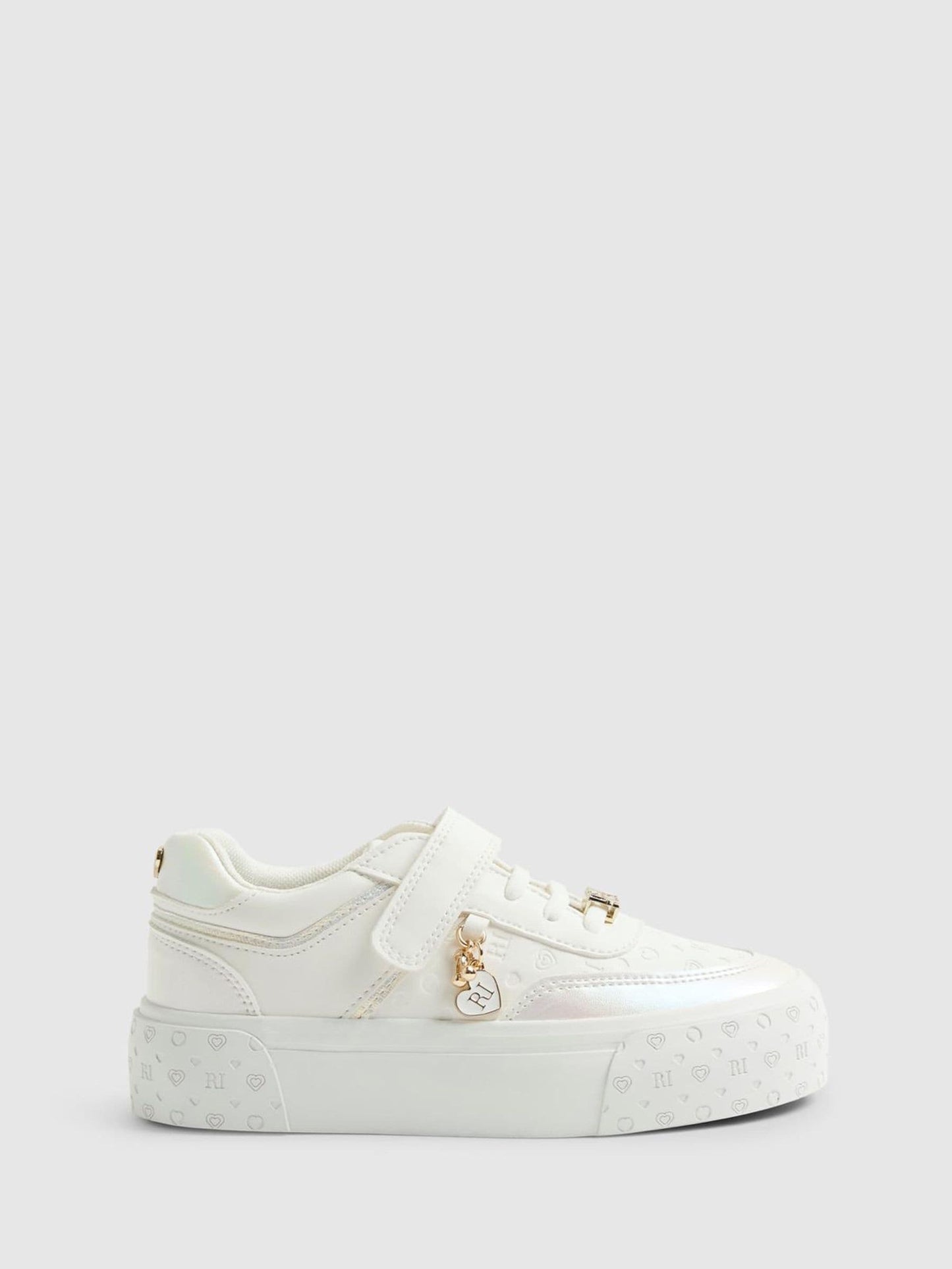 River Island White Iridescent Monogram Charm Trainers image 1