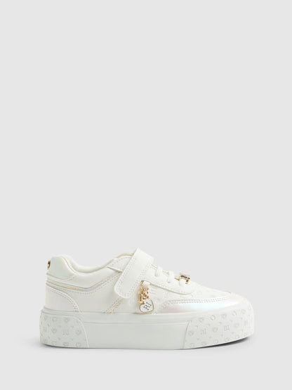 River Island White Iridescent Monogram Charm Trainers image 1