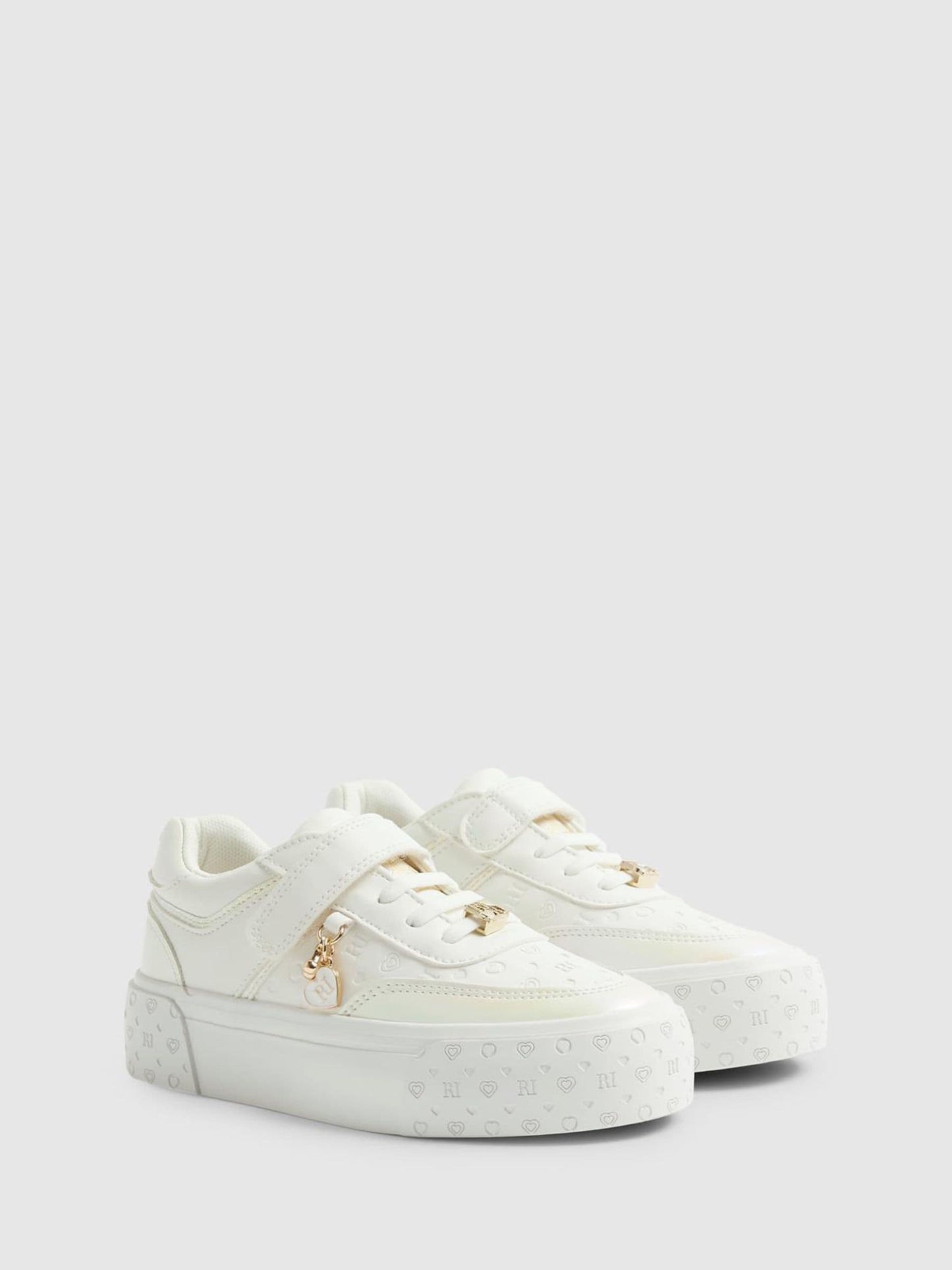 River Island White Iridescent Monogram Charm Trainers image 2
