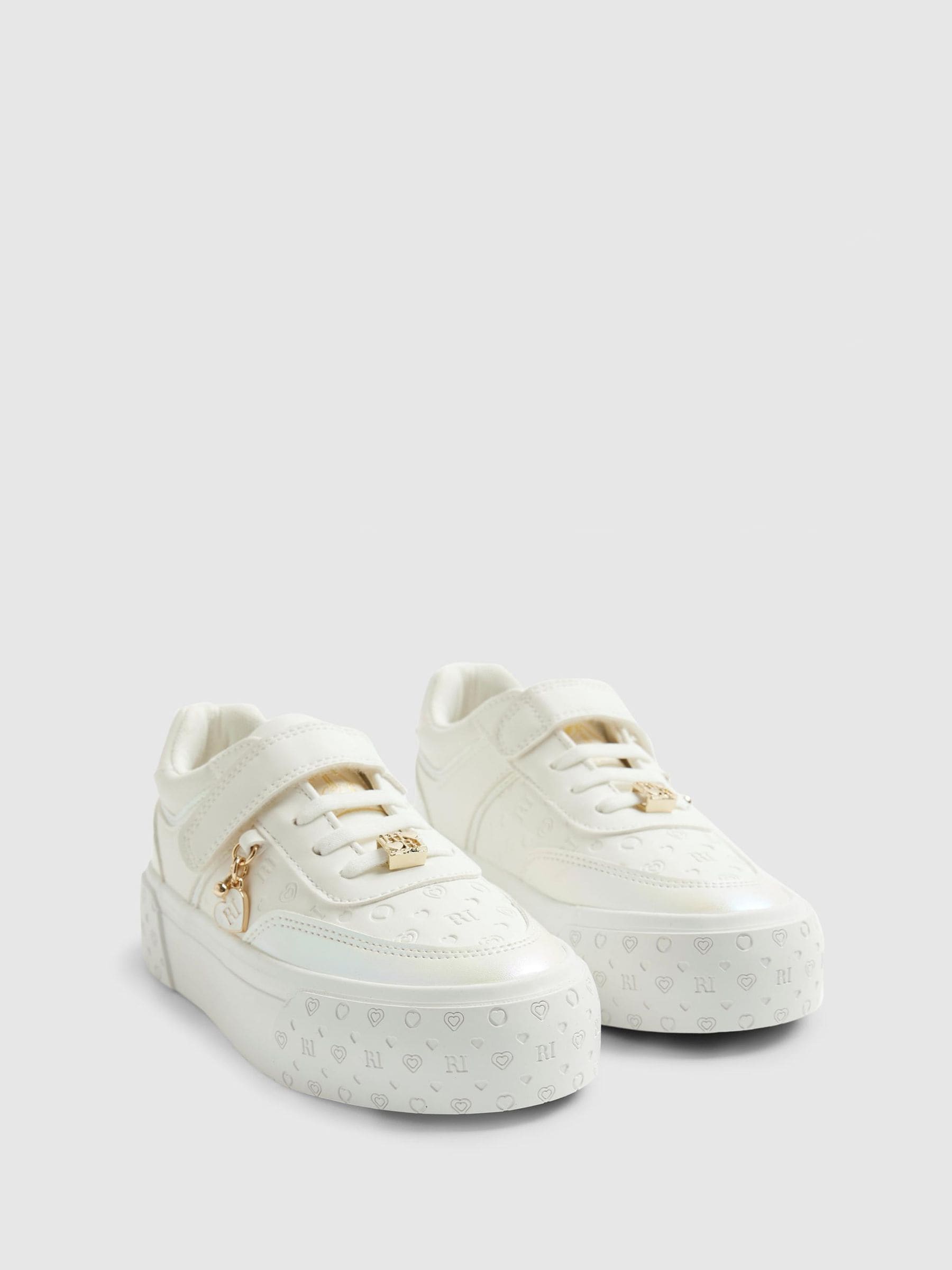 River Island White Iridescent Monogram Charm Trainers image 3