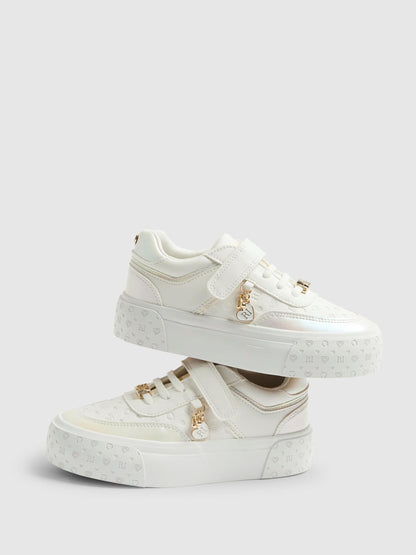 River Island White Iridescent Monogram Charm Trainers image 5