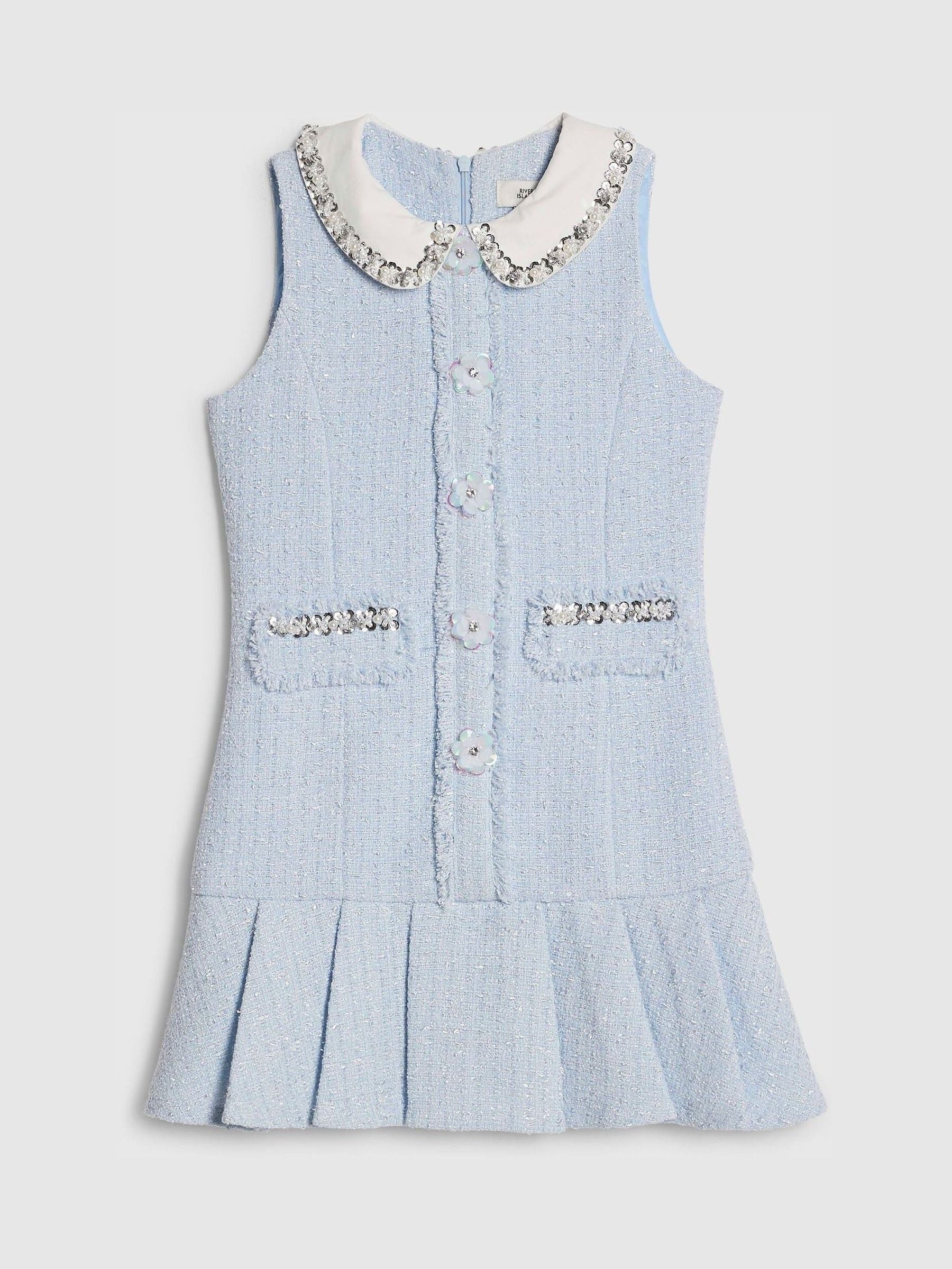 River Island Blue Embroidered Collared Boucle Dress image 1