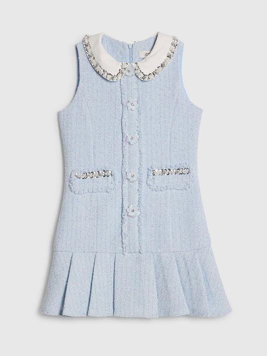 River Island Blue Embroidered Collared Boucle Dress image 1