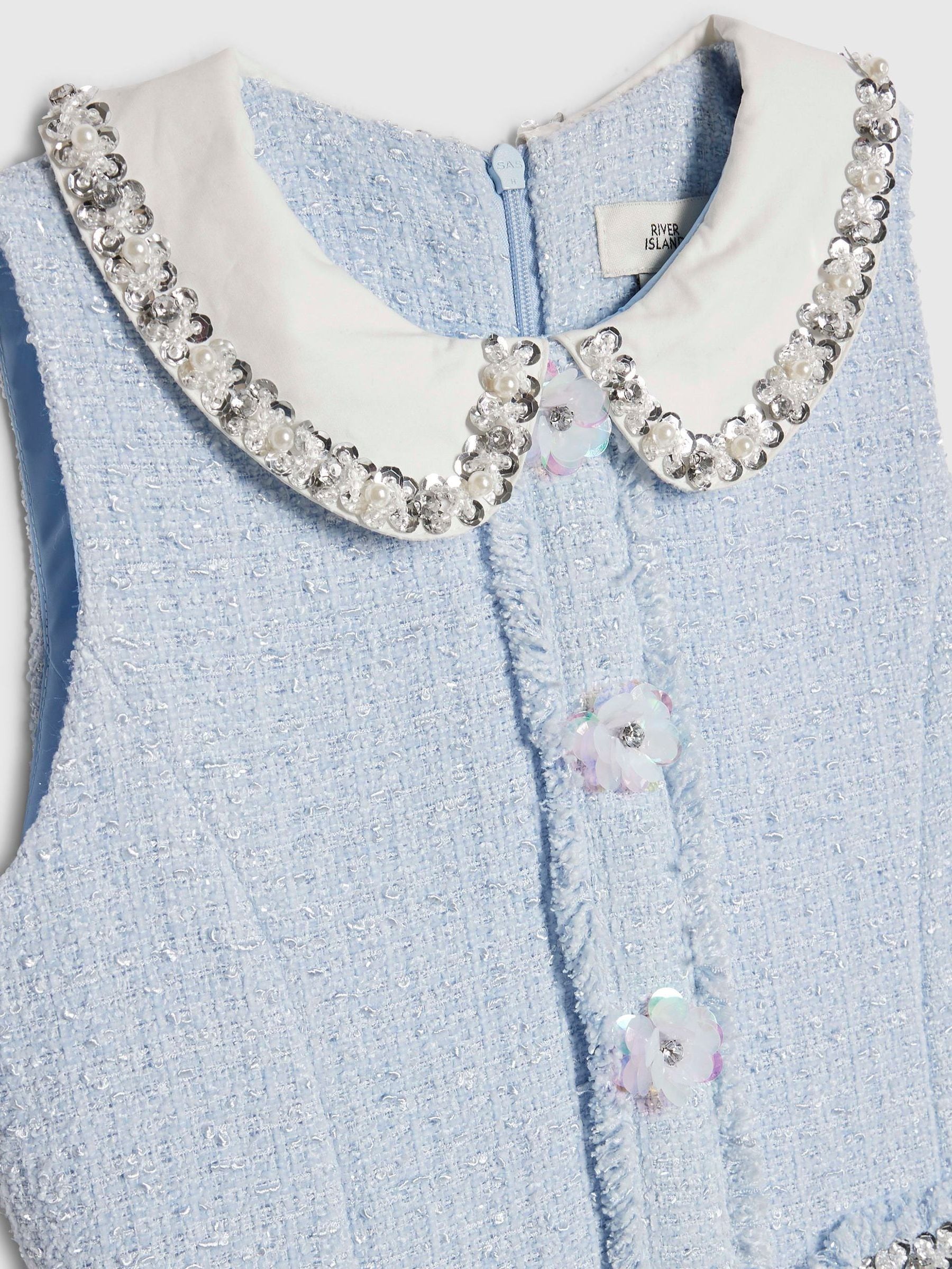 River Island Blue Embroidered Collared Boucle Dress image 3