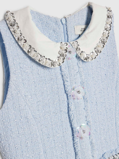 River Island Blue Embroidered Collared Boucle Dress image 3