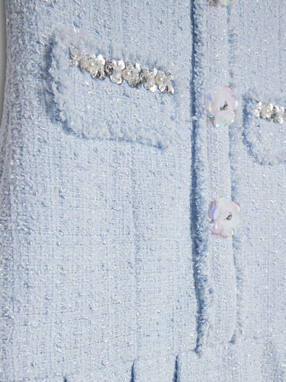 River Island Blue Embroidered Collared Boucle Dress image 4