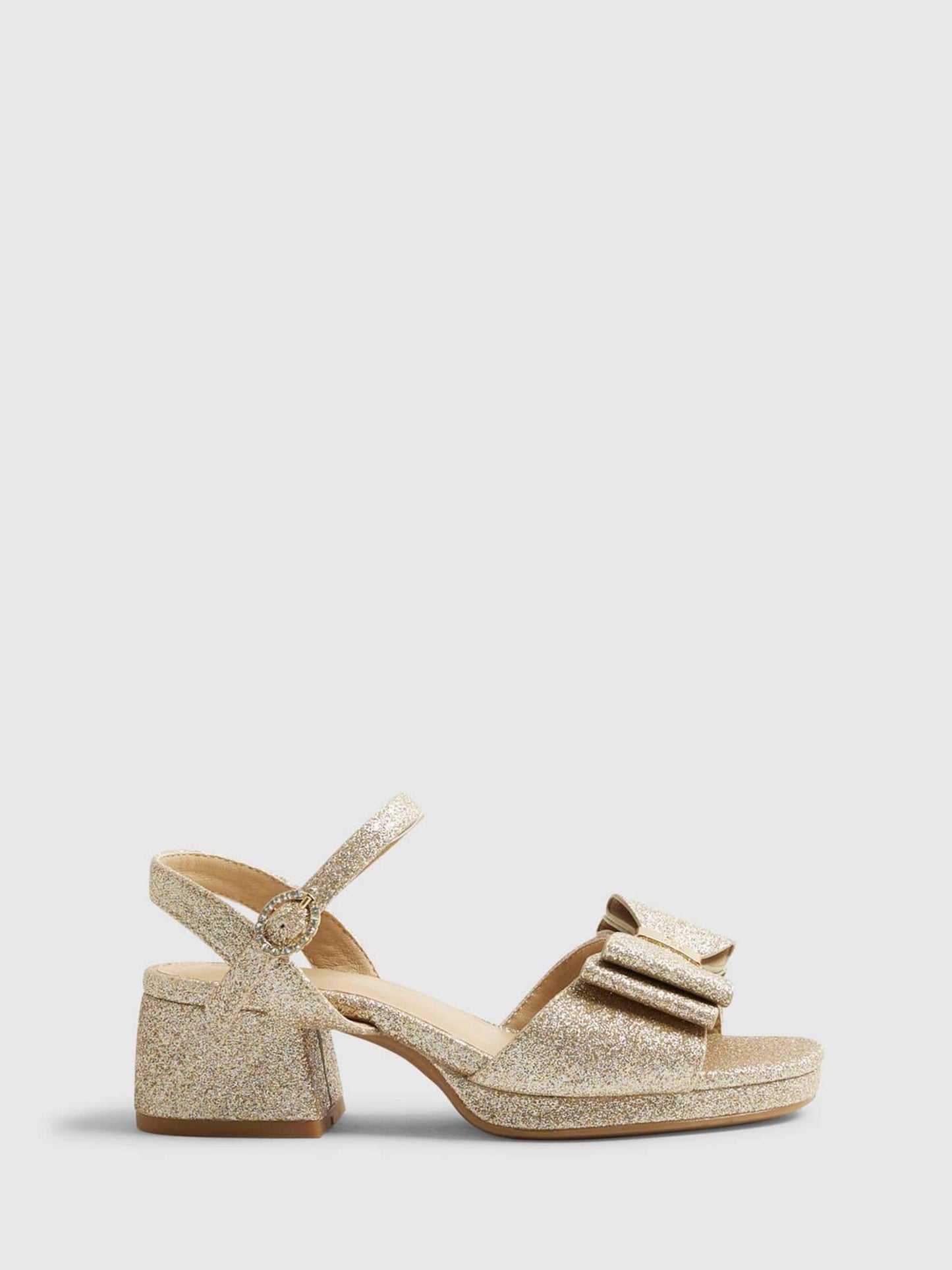 River Island Gold Bow Heeled Sandals image 1