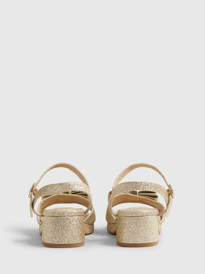 River Island Gold Bow Heeled Sandals image 3