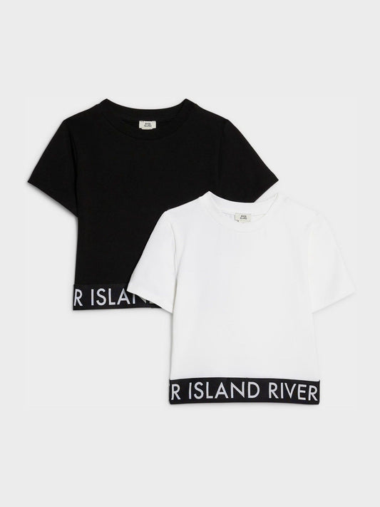 Dsiney Kidz - River Island Black Logo Waistband T-Shirts 2 Pack image 1