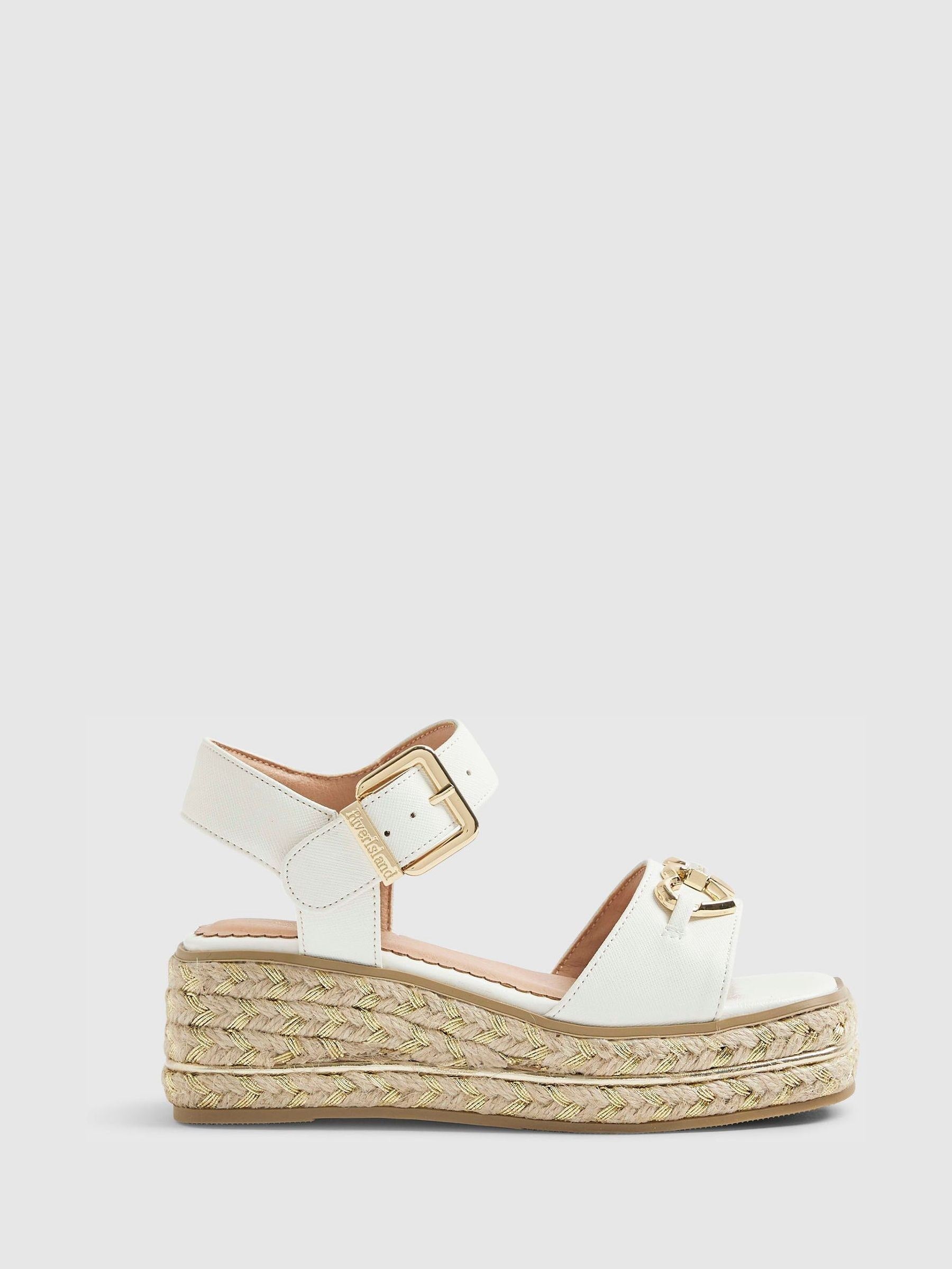 River Island White Heart Snaffle Buckle Wedge Sandal image 1