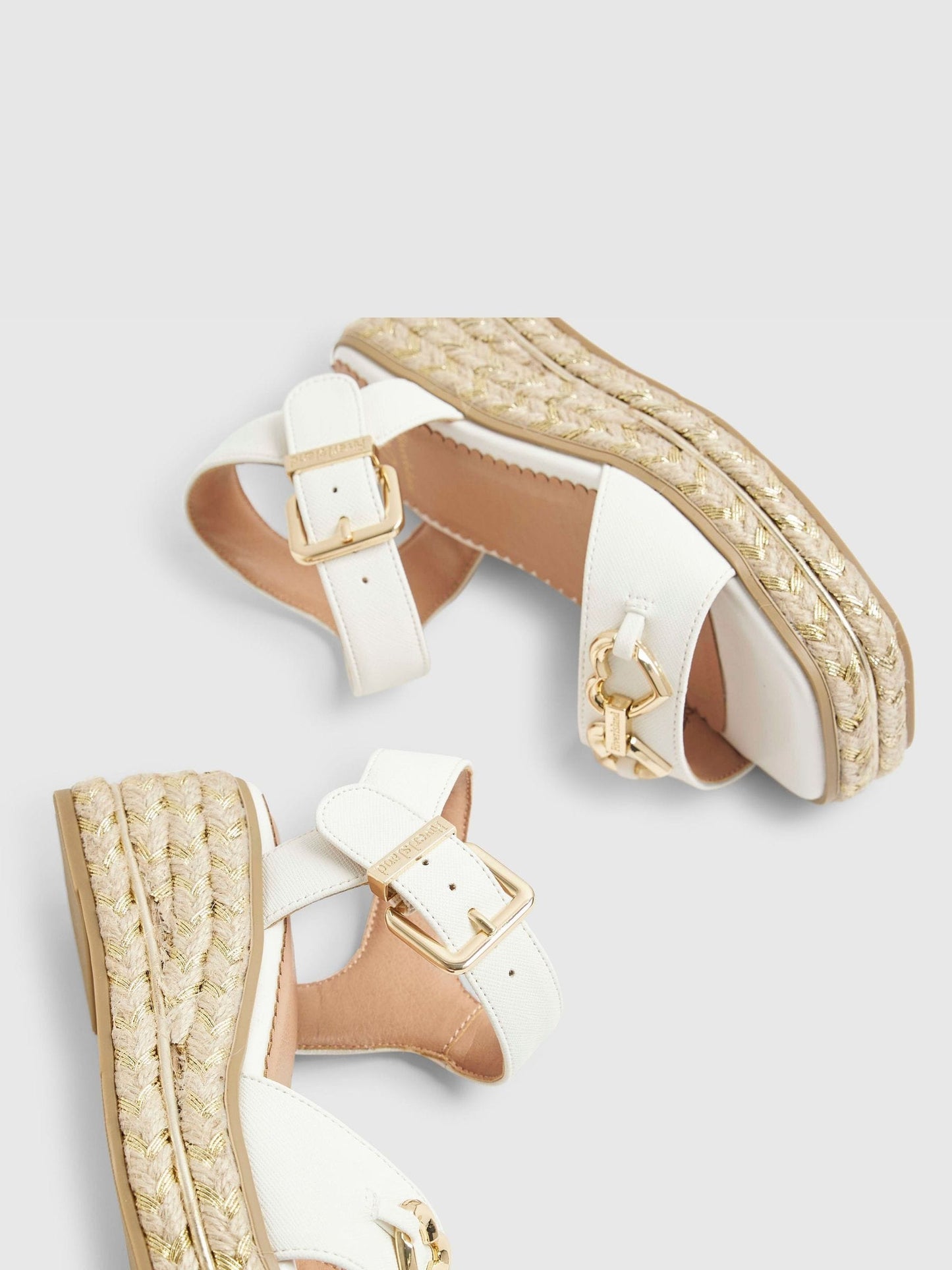 River Island White Heart Snaffle Buckle Wedge Sandal image 4