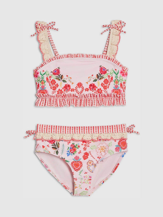 Dsiney Kidz - River Island Pink Mexicana Placement Frill Bikini image 1