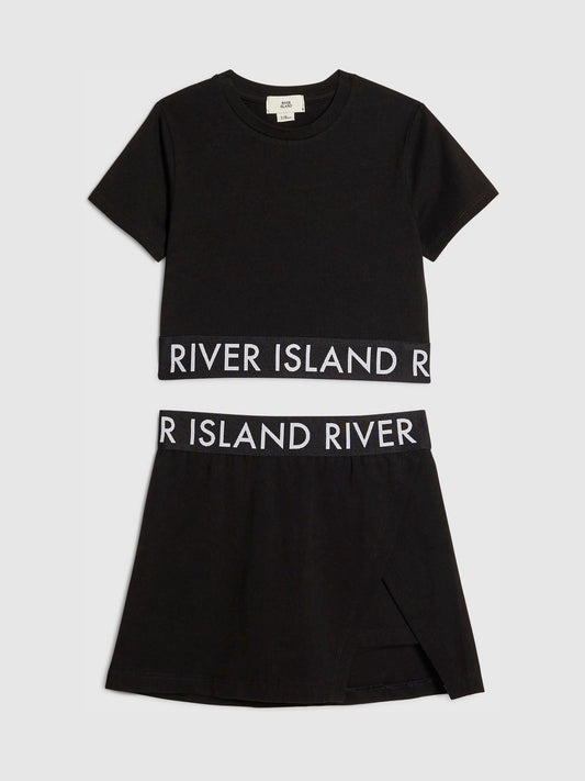 Dsiney Kidz - River Island Black Logo T-Shirt & Skort Set image 1