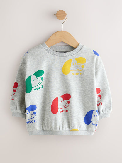 Dsiney Kidz - Grey Printed Dogs All Over Printed Crew Neck Sweat Top (3mths-7yrs) image 1