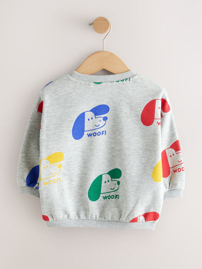 Dsiney Kidz - Grey Printed Dogs All Over Printed Crew Neck Sweat Top (3mths-7yrs) image 2