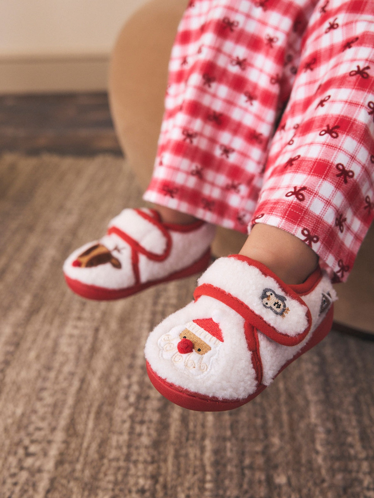 Cream Christmas Touch Fastening Cupsole Slippers - image 3