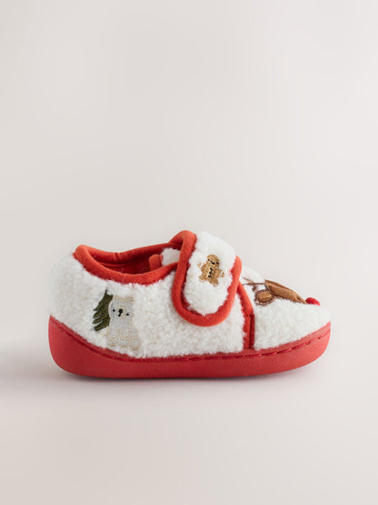 Cream Christmas Touch Fastening Cupsole Slippers - image 4
