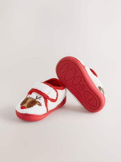 Cream Christmas Touch Fastening Cupsole Slippers - image 5