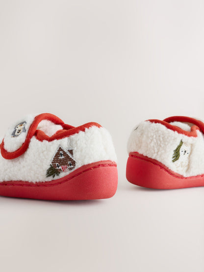 Cream Christmas Touch Fastening Cupsole Slippers - image 7