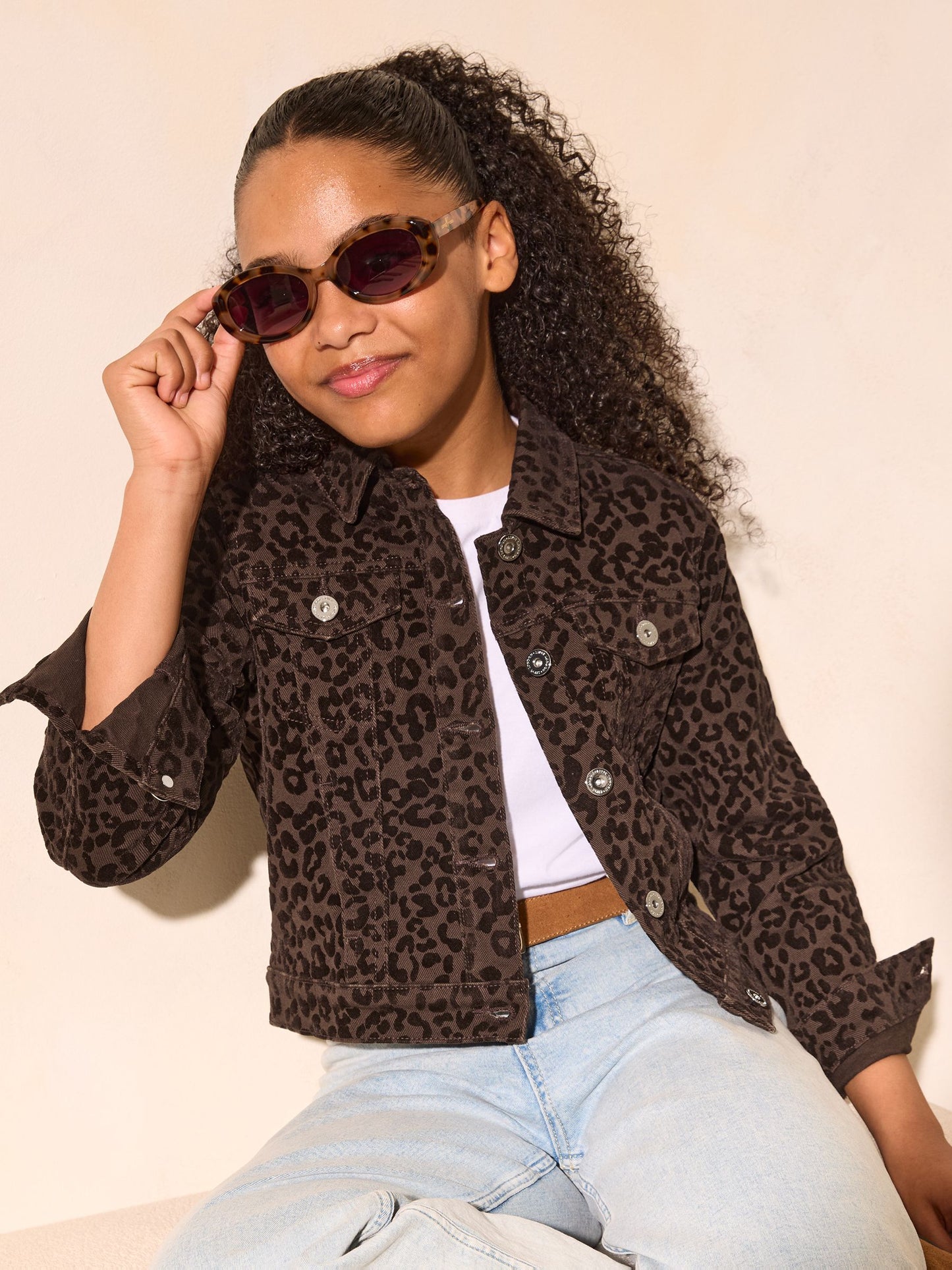 Dsiney Kidz - Lipsy Brown Leopard Denim Jacket (5-16yrs) image 1