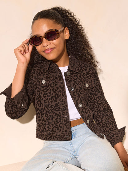 Dsiney Kidz - Lipsy Brown Leopard Denim Jacket (5-16yrs) image 1