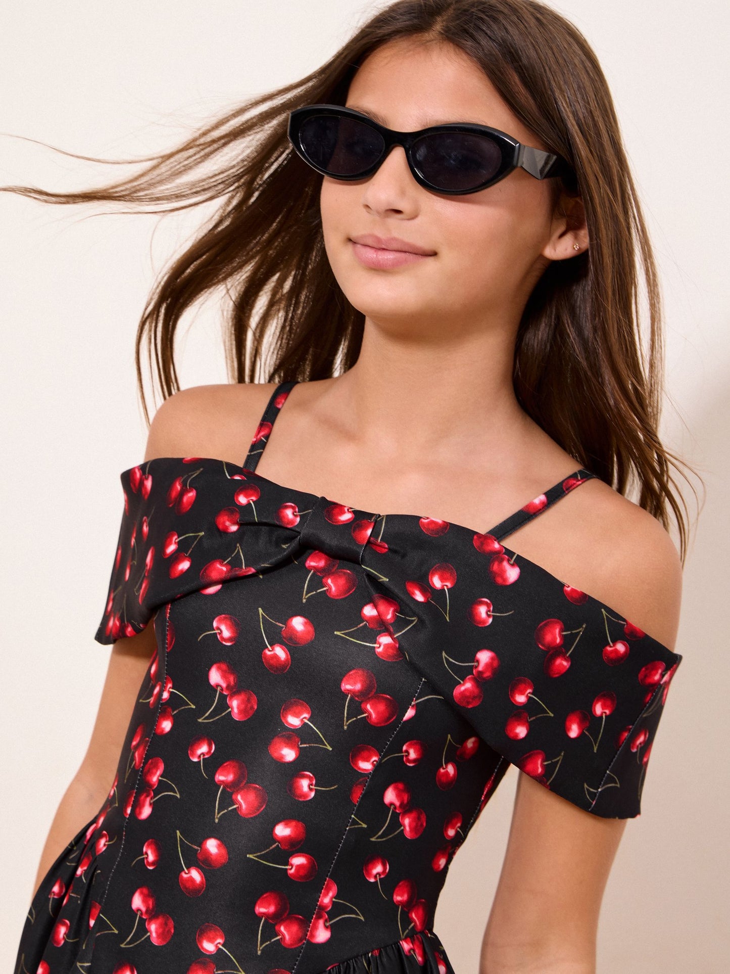 Dsiney Kidz - Lipsy Black Cherry Bow Bardot Dress (10-16yrs) image 2
