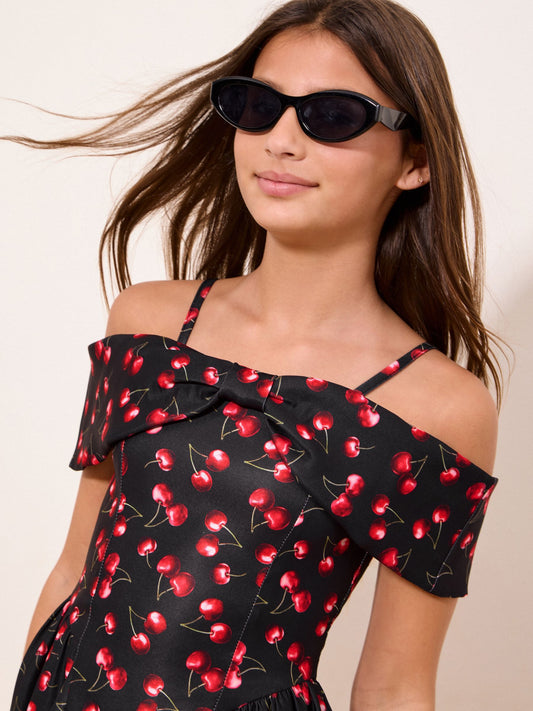 Dsiney Kidz - Lipsy Black Cherry Bow Bardot Dress (10-16yrs) image 2