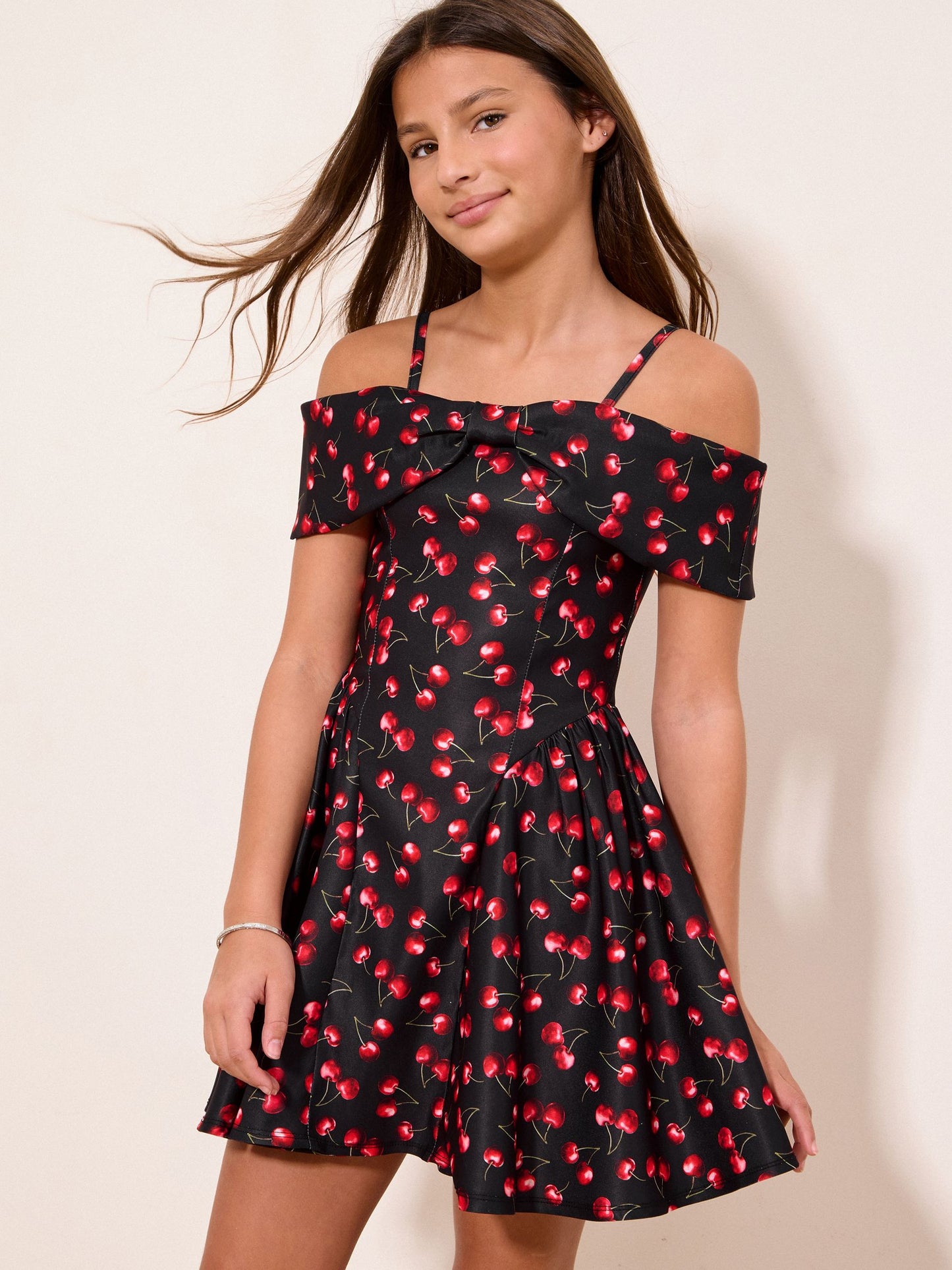 Dsiney Kidz - Lipsy Black Cherry Bow Bardot Dress (10-16yrs) image 3