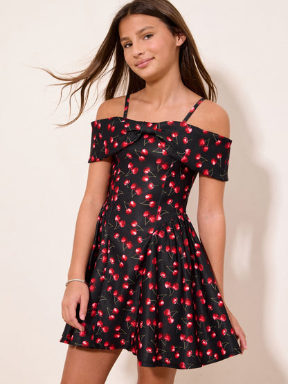 Dsiney Kidz - Lipsy Black Cherry Bow Bardot Dress (10-16yrs) image 3