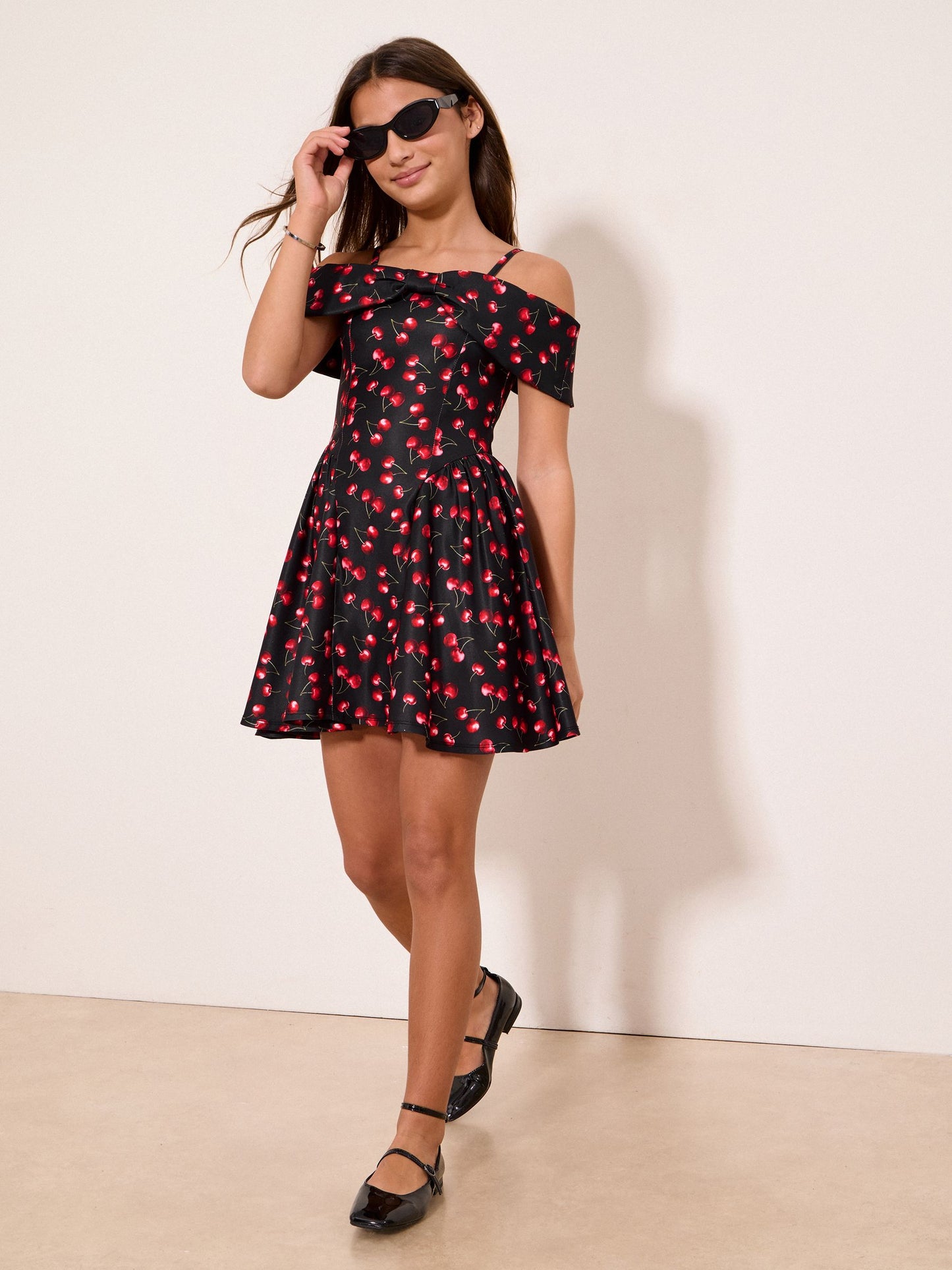 Dsiney Kidz - Lipsy Black Cherry Bow Bardot Dress (10-16yrs) image 1