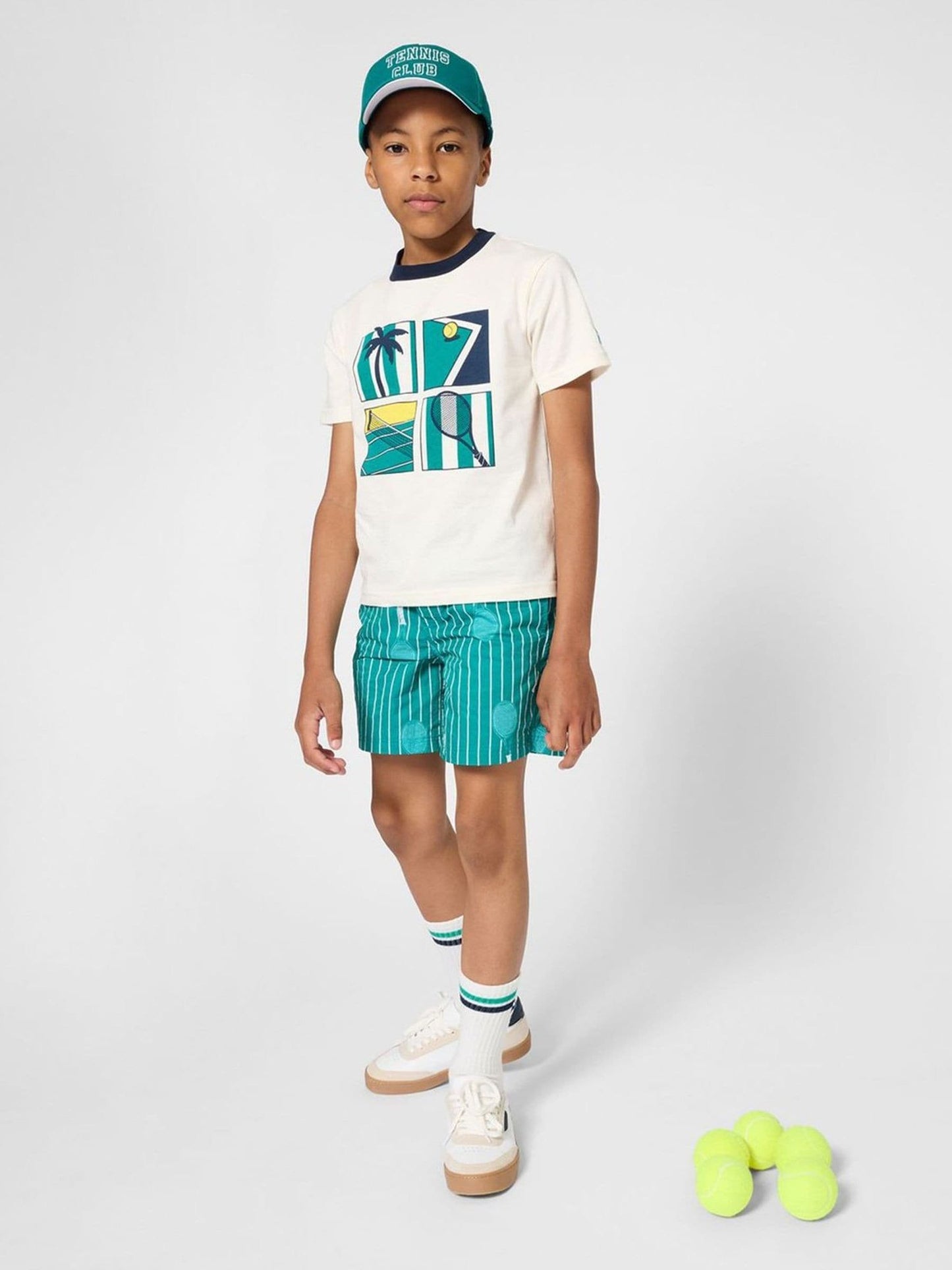 Kids Around Cream Tennis Club Summer Graphic Print Short Sleeve T-Shirt image 1