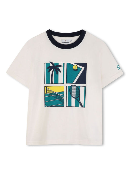 Kids Around Cream Tennis Club Summer Graphic Print Short Sleeve T-Shirt image 2
