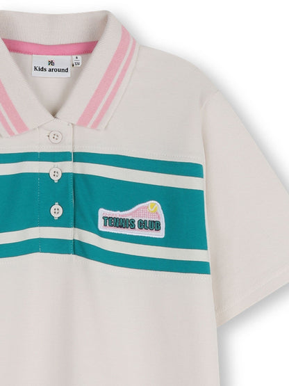 Kids Around Cream Tennis Club Colourblock Short Sleeve Polo Dress image 4