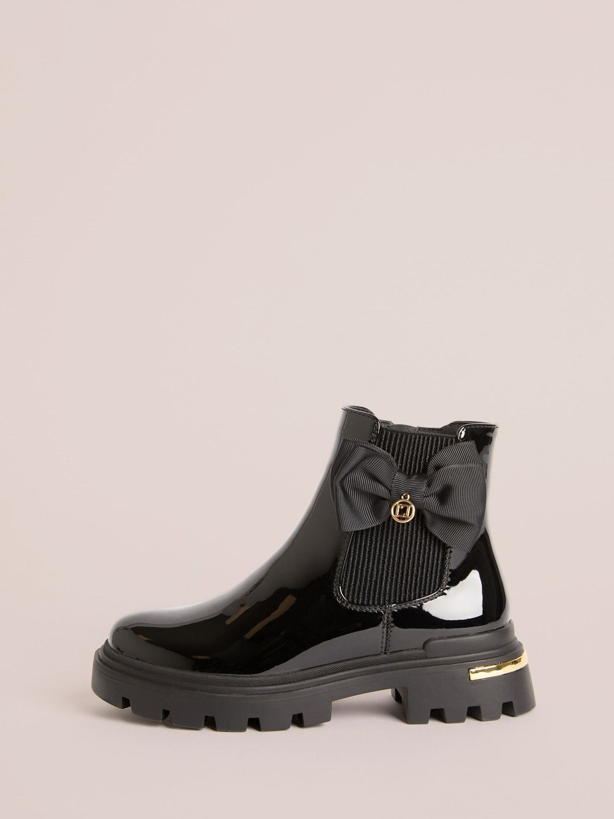 Dsiney Kidz - Lipsy Black Red Patent Faux Leather Bow Elasticated Heel Clip Ankle Chelsea Boots image 5
