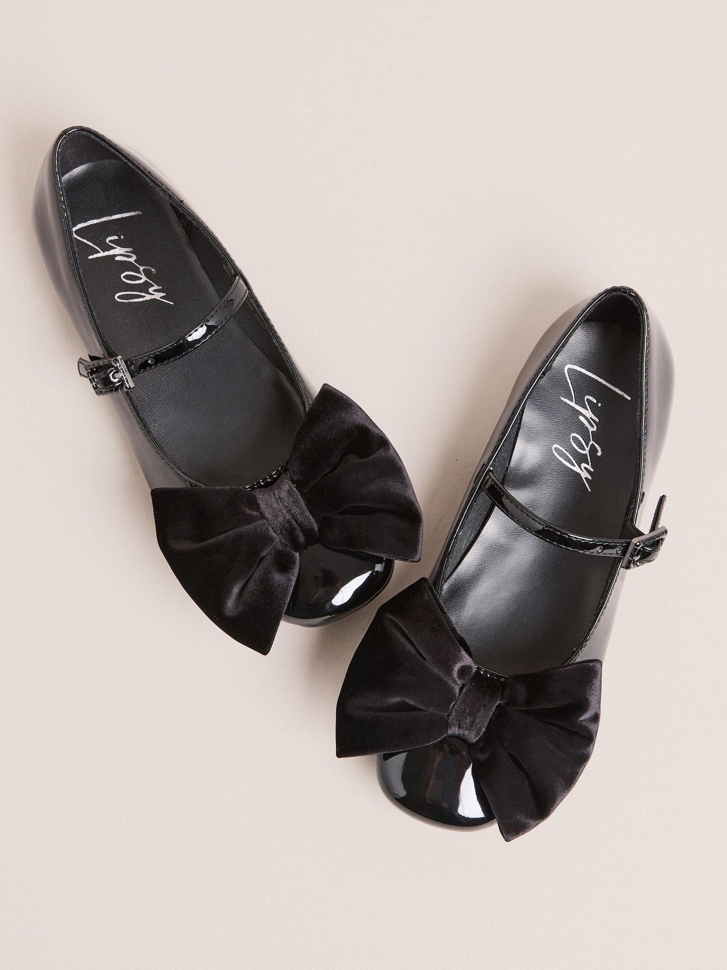Lipsy Black Patent Faux Leather Velvet Bow Detail Ballerina image 1