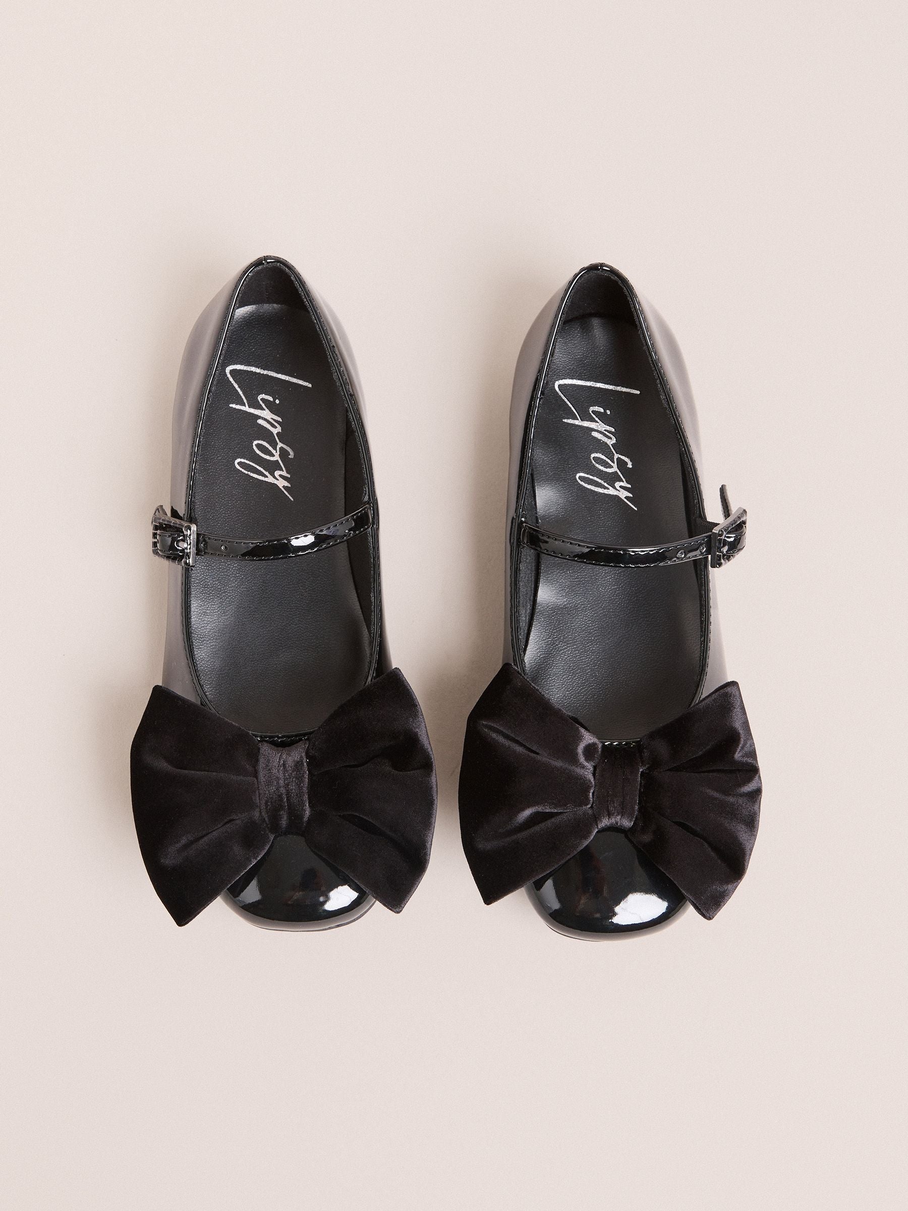 Lipsy Black Patent Faux Leather Velvet Bow Detail Ballerina image 2