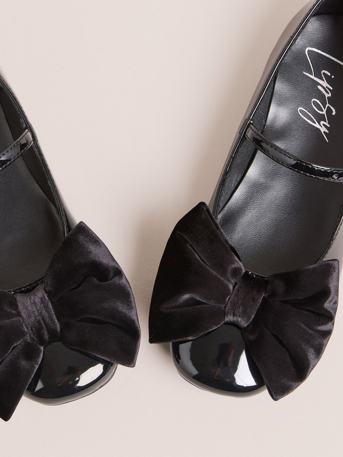 Lipsy Black Patent Faux Leather Velvet Bow Detail Ballerina image 3