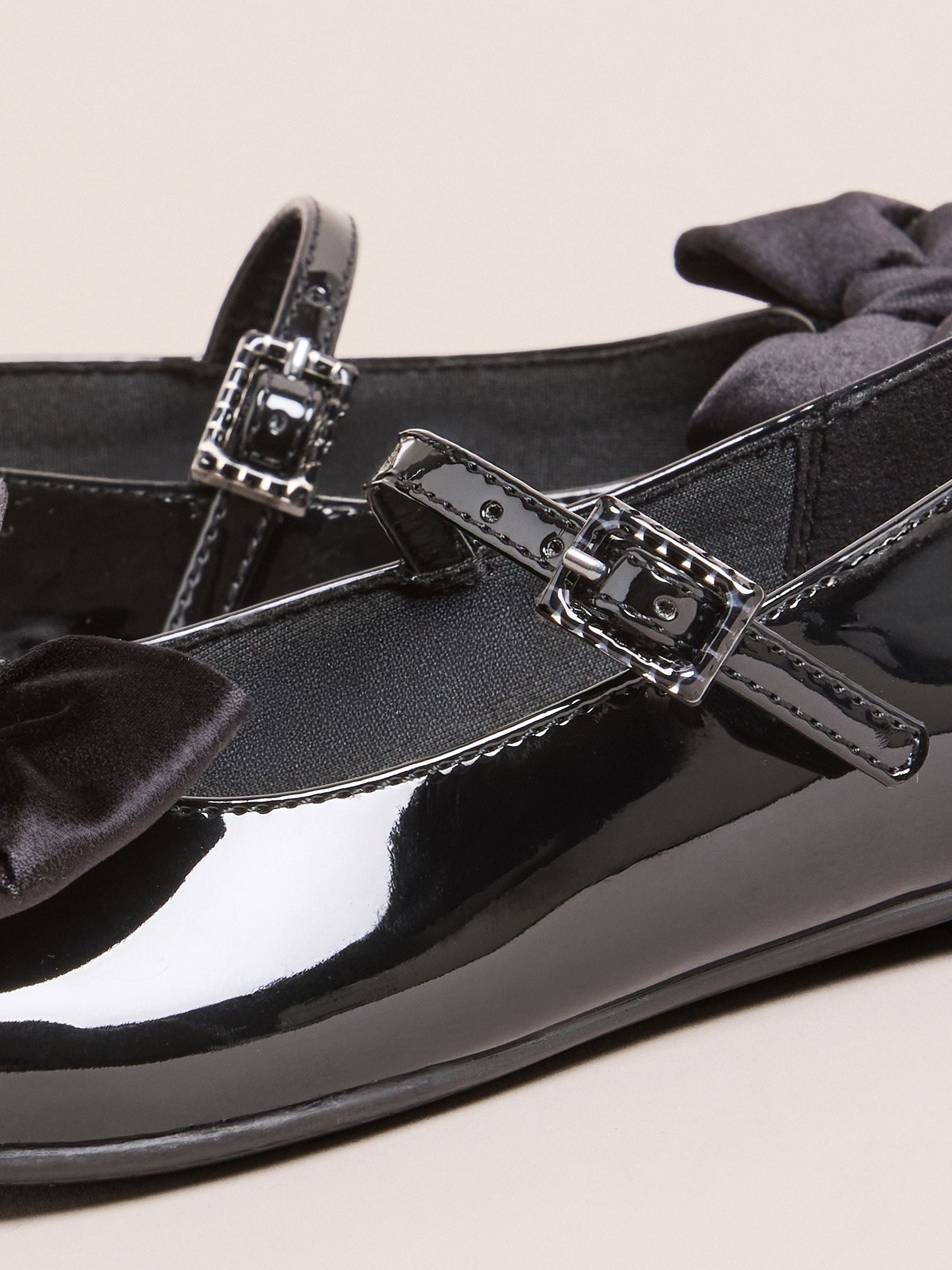 Lipsy Black Patent Faux Leather Velvet Bow Detail Ballerina image 4