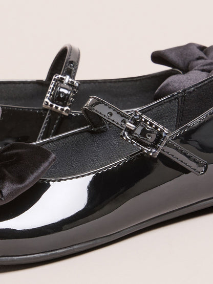 Lipsy Black Patent Faux Leather Velvet Bow Detail Ballerina image 4